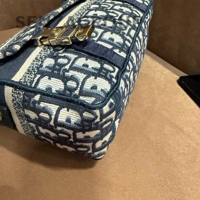 Dior Camp Oblique 2Way Shoulder Crossbody Bag Blue Gold Women