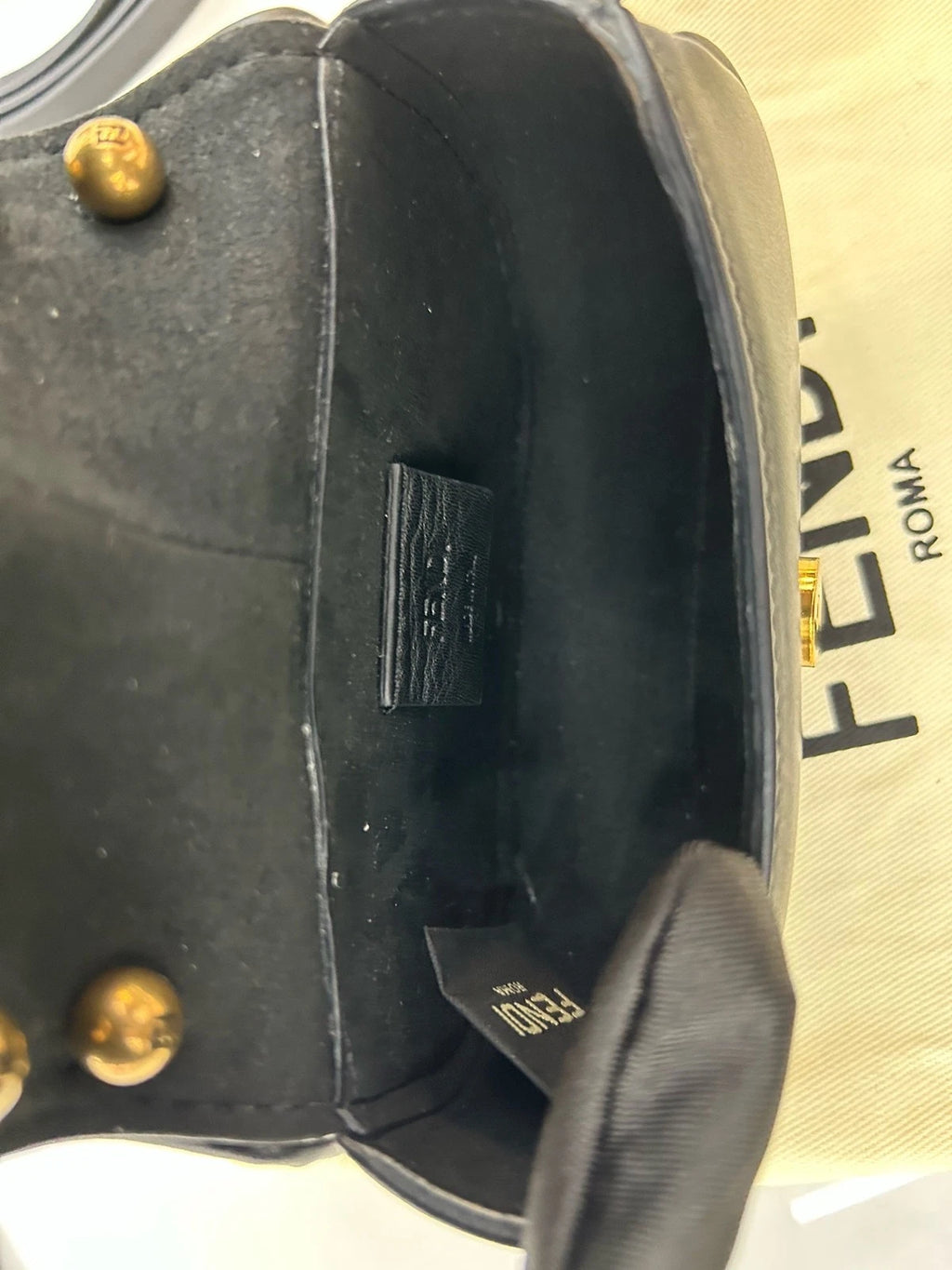 Fendi C'Mon Nano Black Calfskin Gold Shoulder Bag For Women