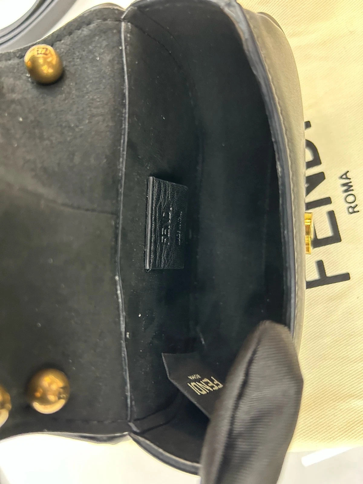 Fendi C'Mon Nano Black Calfskin Gold Shoulder Bag For Women
