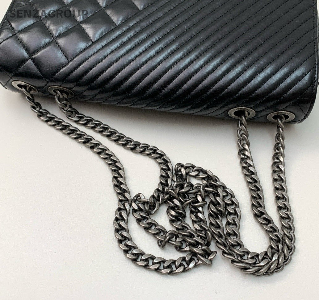 CHANEL Calfskin Leather Chain Strap Shoulder Crossbody Bag Women Black