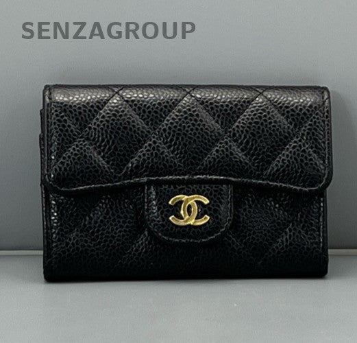 Chanel Classic Flap Diamond Wallet Clutch Black Gold Used Women