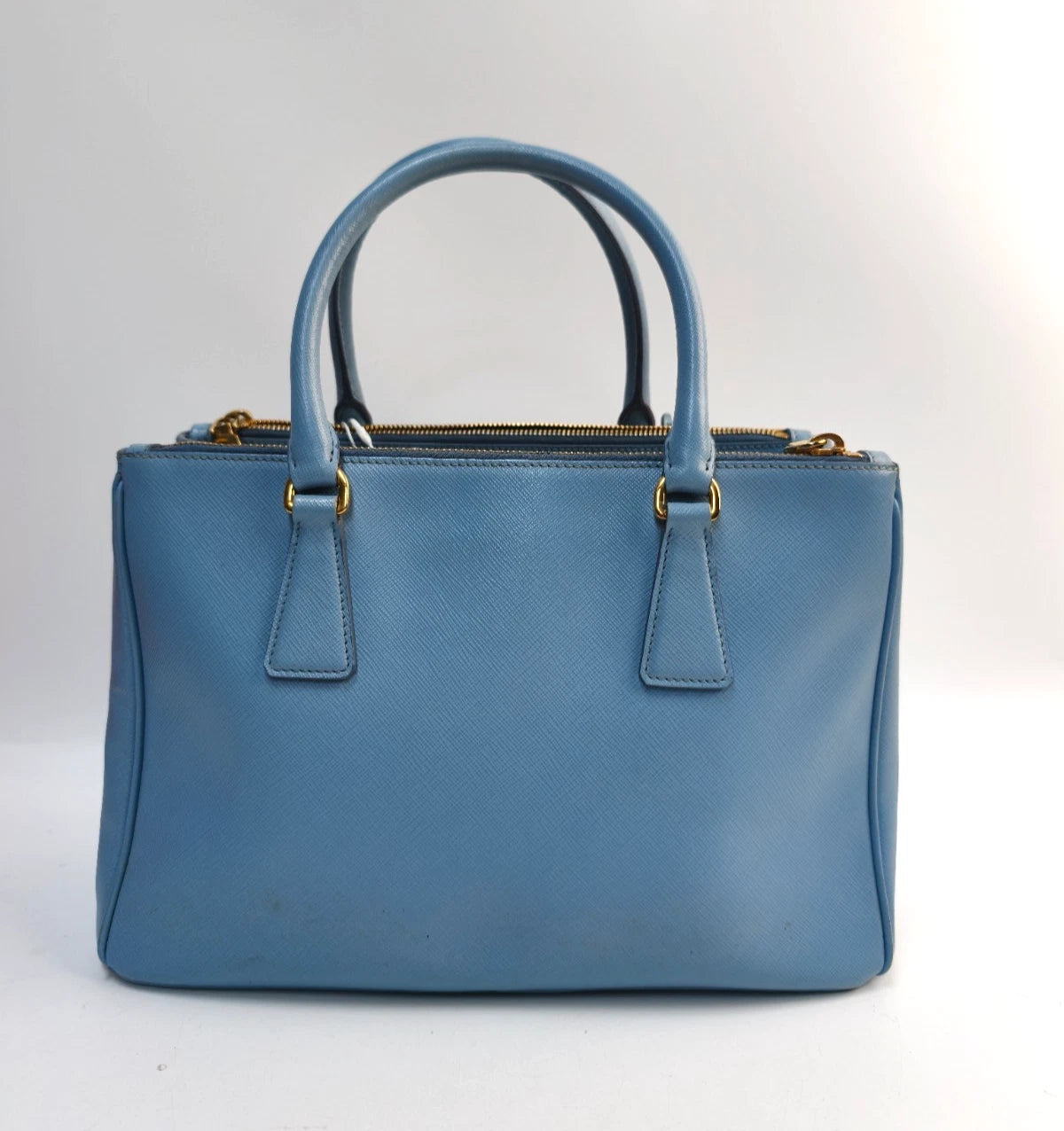 Prada Galleria 2Way Top Handle Bag Crossbody Blue Gold Used Women Classic