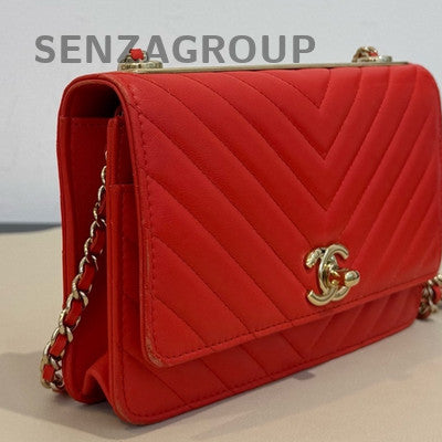 Chanel Trendy CC WOC Red Gold Chevron Lambskin Chain Crossbody Bag