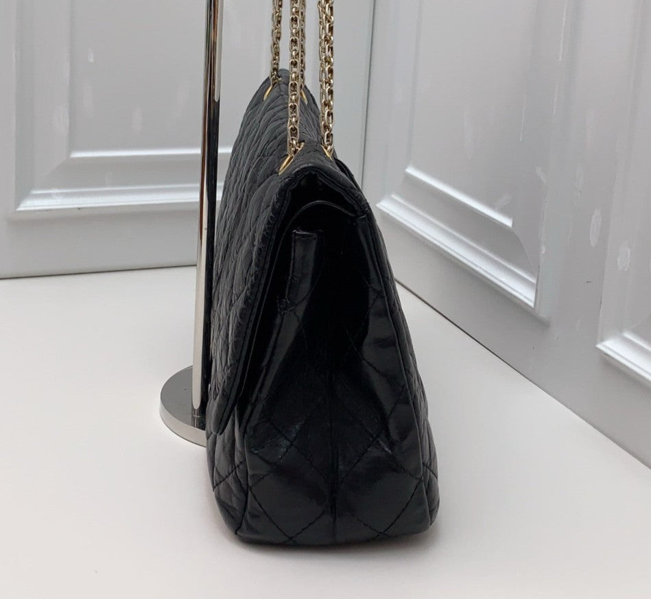 CHANEL 2.55 Diamond Pattern Chain Shoulder bag Black Gold Women