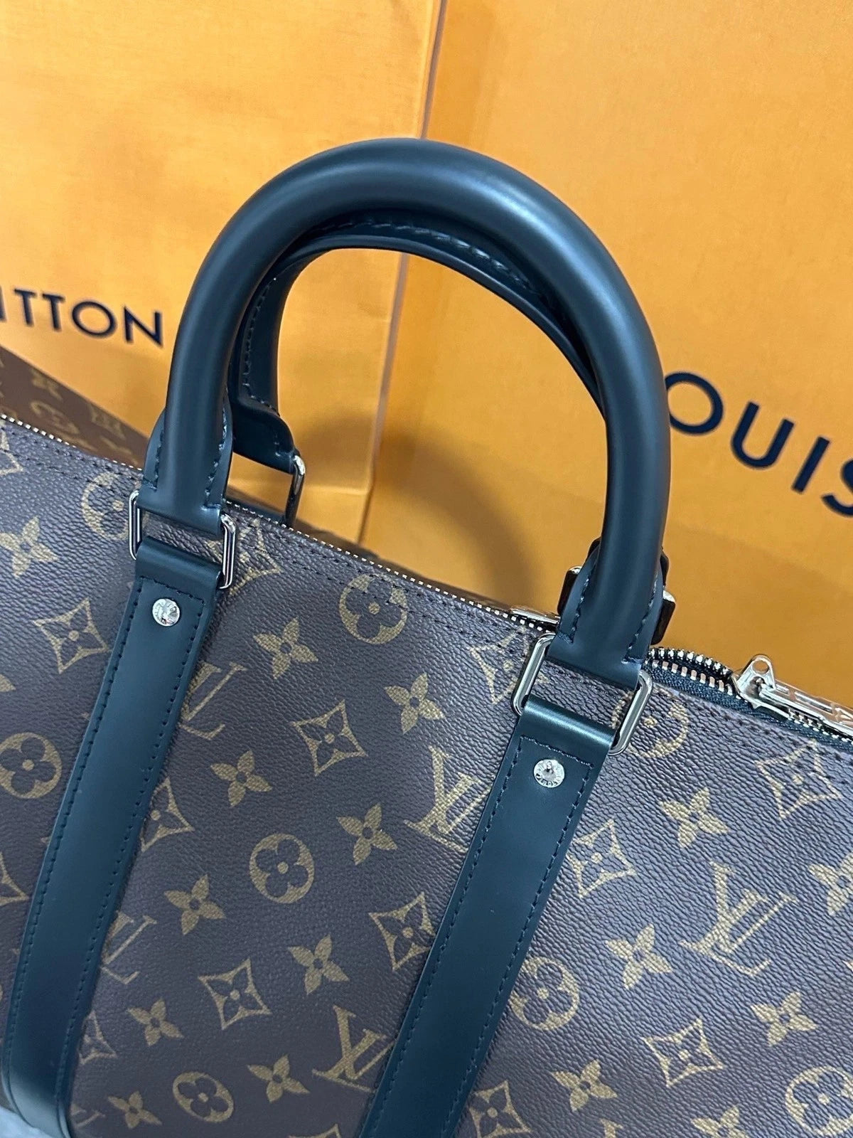 Louis Vuitton Keepall45 Monogram Canvas Black Leather Bag For Women