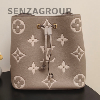 Louis Vuitton Monogram Bucket Shoulder Crossbody Bag Grey Gold Women