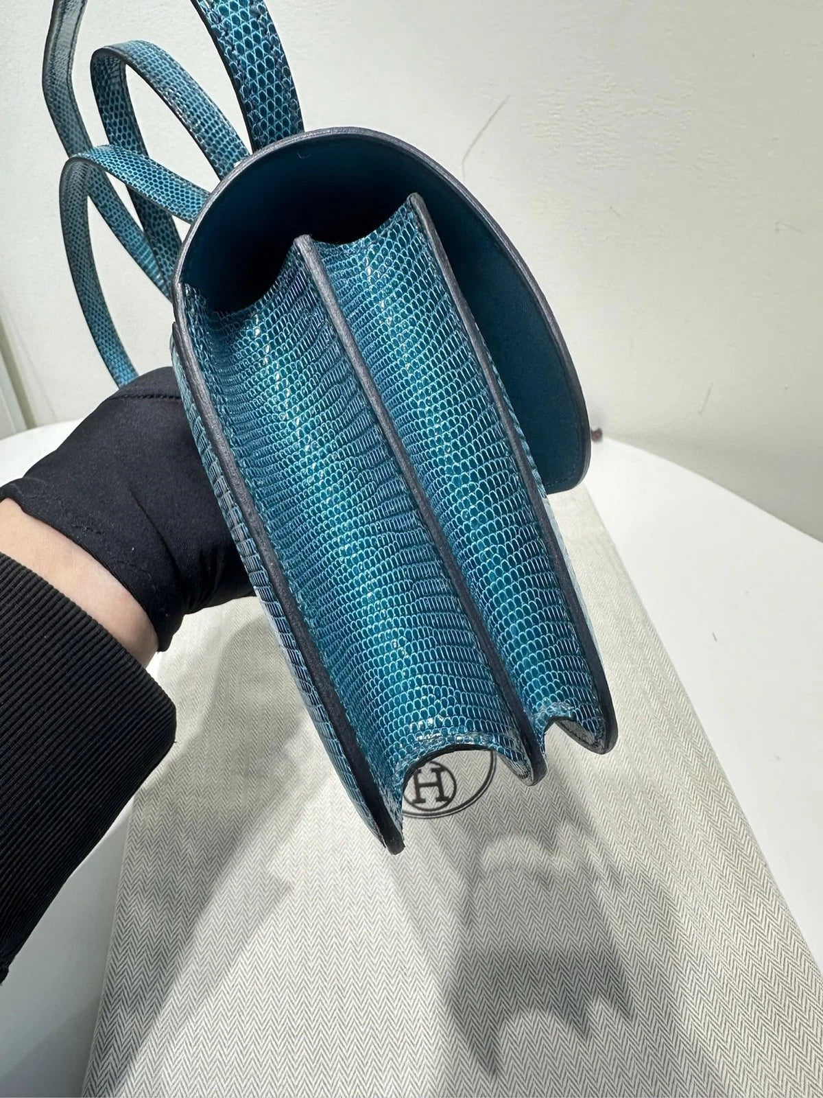 Hermes Constance 19 Blue Lizard Leather Shoulder Bag For Women