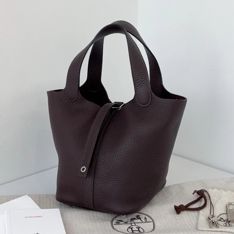 Excellent Condition Hermes Picotin18 Chocolate Brown Tote Handbag Silver