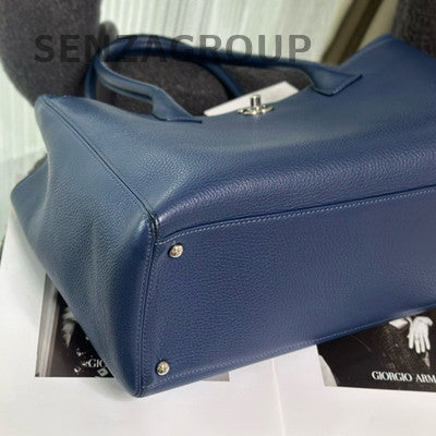 Chanel Medium Blue Silver Calfskin Tote Shoulder Bag Classic Women