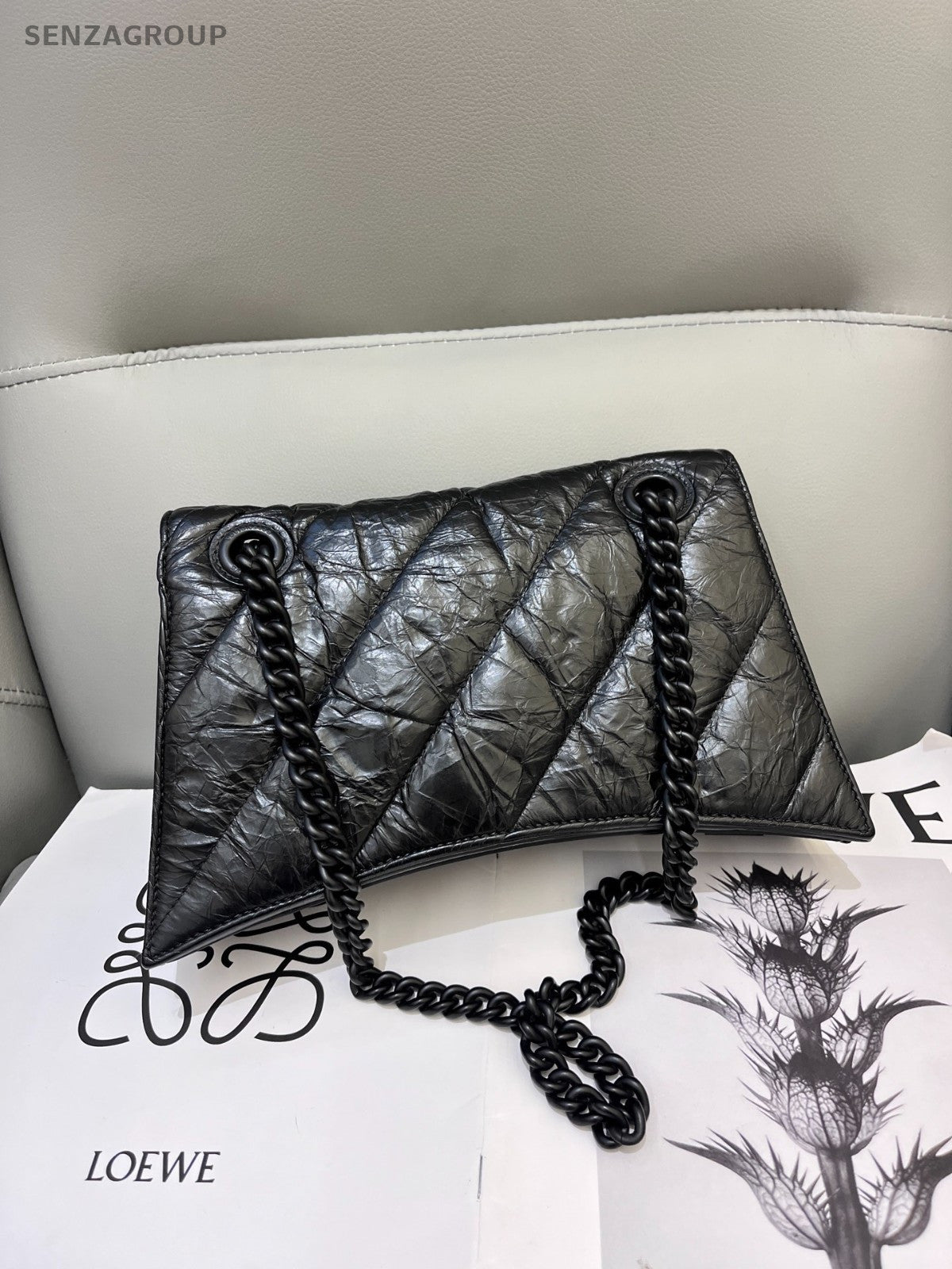 Balenciaga Crush So Black Hourglass Crossbody Shoulder Bag Women Black