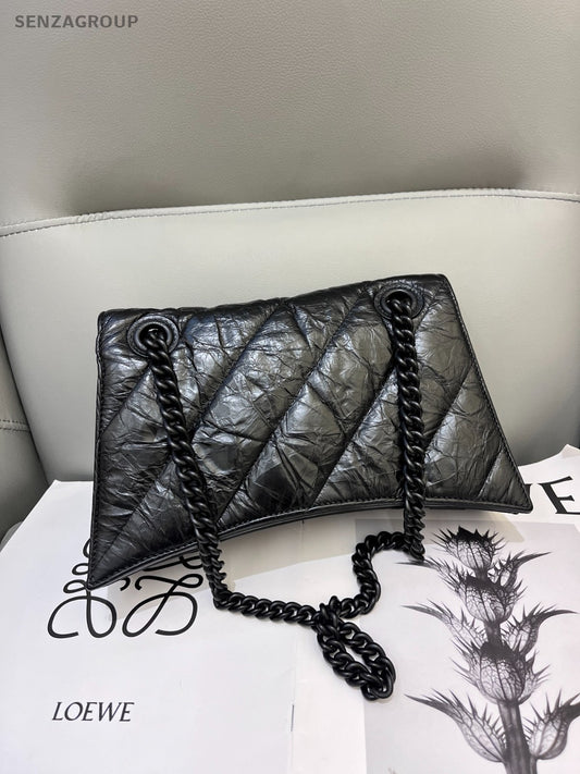 Balenciaga Crush So Black Hourglass Crossbody Shoulder Bag Women Black