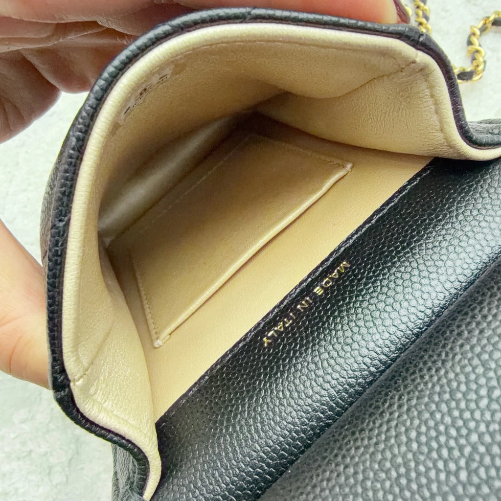 Chanel Caviar Leather Phone Case Crossbody Bag Card Holder Black Classic