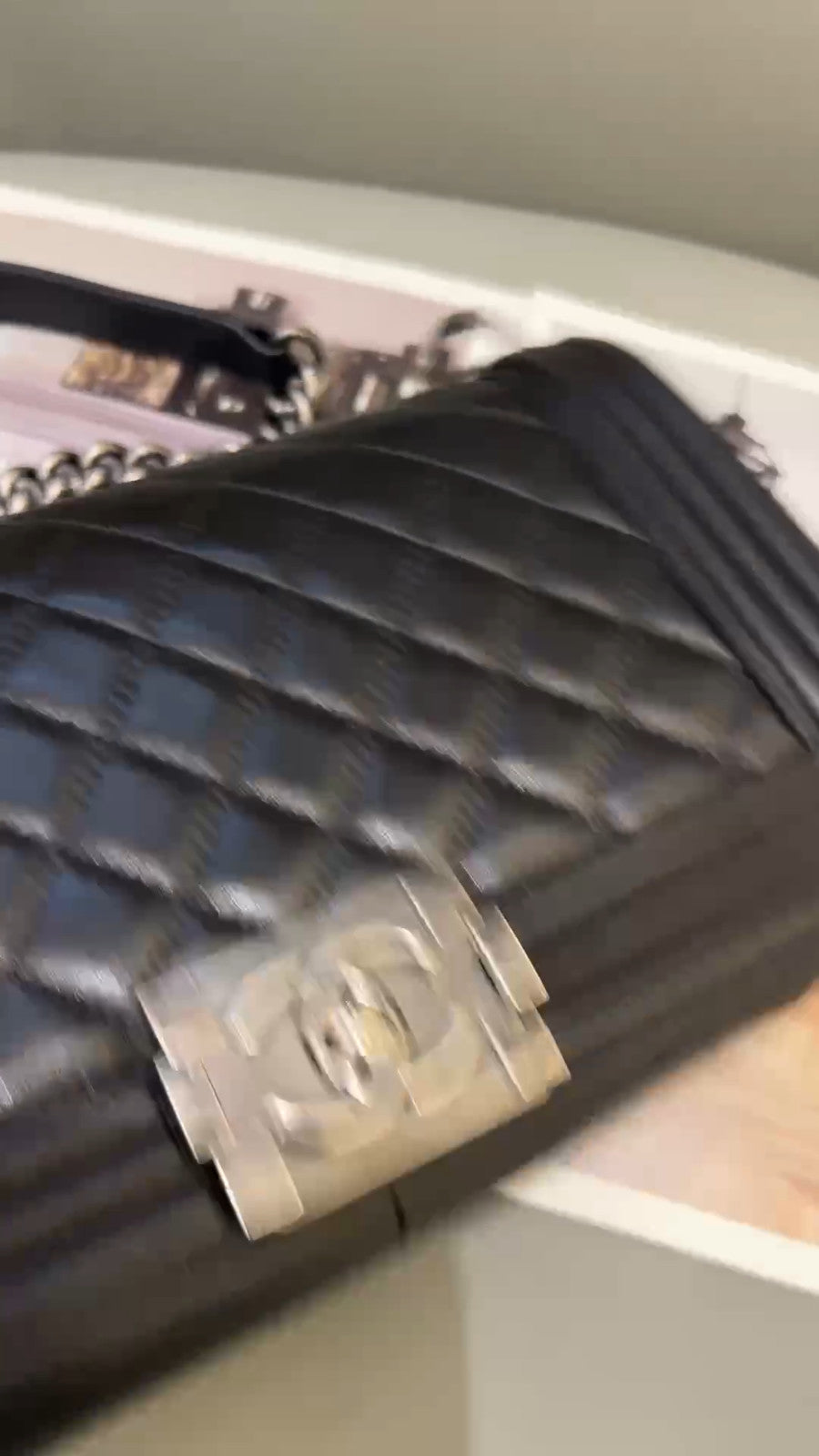 CHANEL Lebody MM Lambskin Chain Shoulder bag Black Silver Women Classic