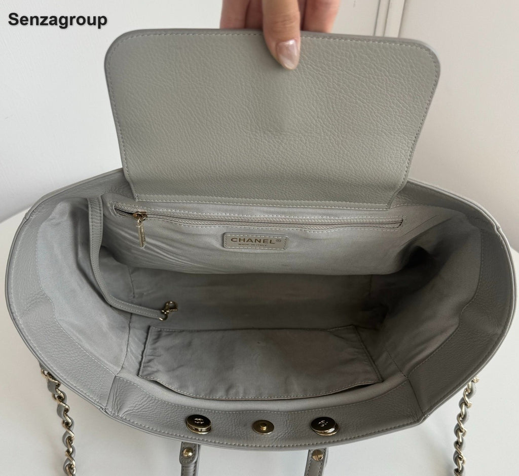 Chanel Diamond Tote Chain Top Handle Shoulder Bag Gray Silver Women Classic
