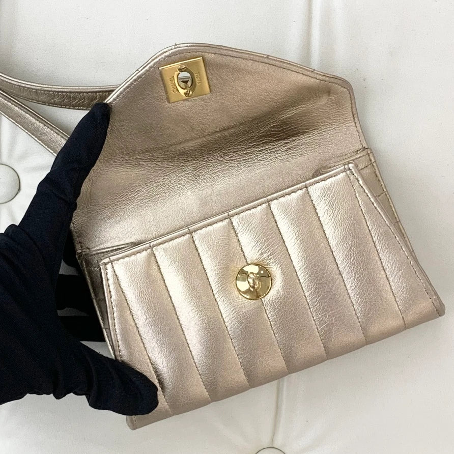 Chanel Lambskin 2Ways Shoulder Crossbody Bag Gold Women Classic S