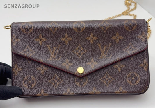 Louis Vuitton Monogram Chain Shoulder Bag Crossbody Brown Red Used Women