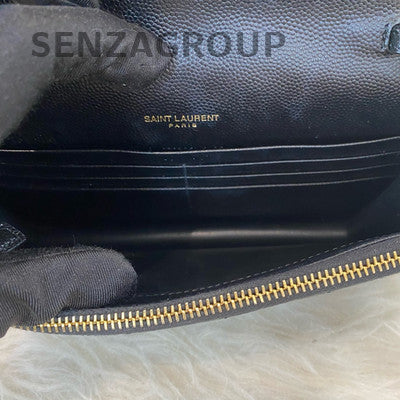 Saint Laurent Black Gold Grained Leather Chain Shoulder Crossbody Bag Classic