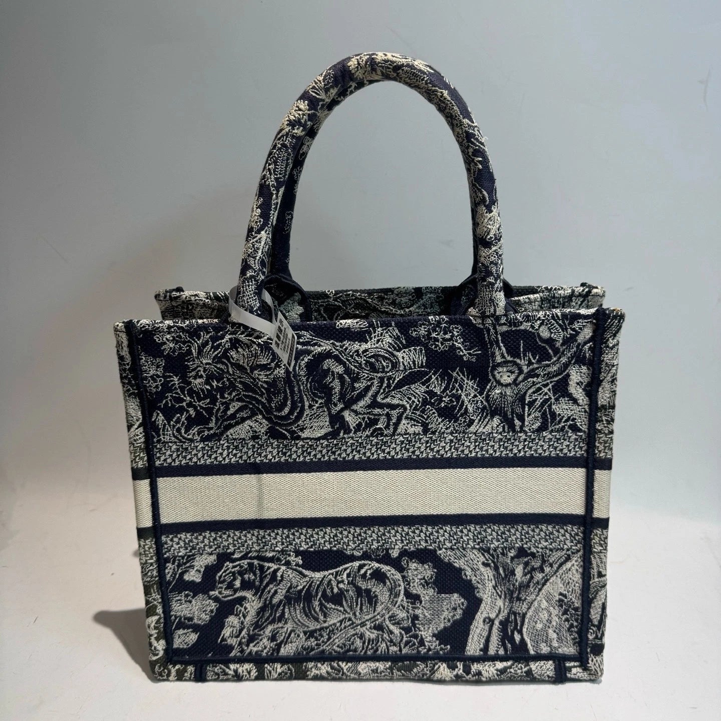 Dior Blue Canvas Embroidered Small Tote Handbag Women