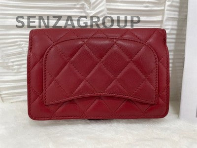 Chanel Quilted Red Wallet Silver Hardware Classic Women's Clutch