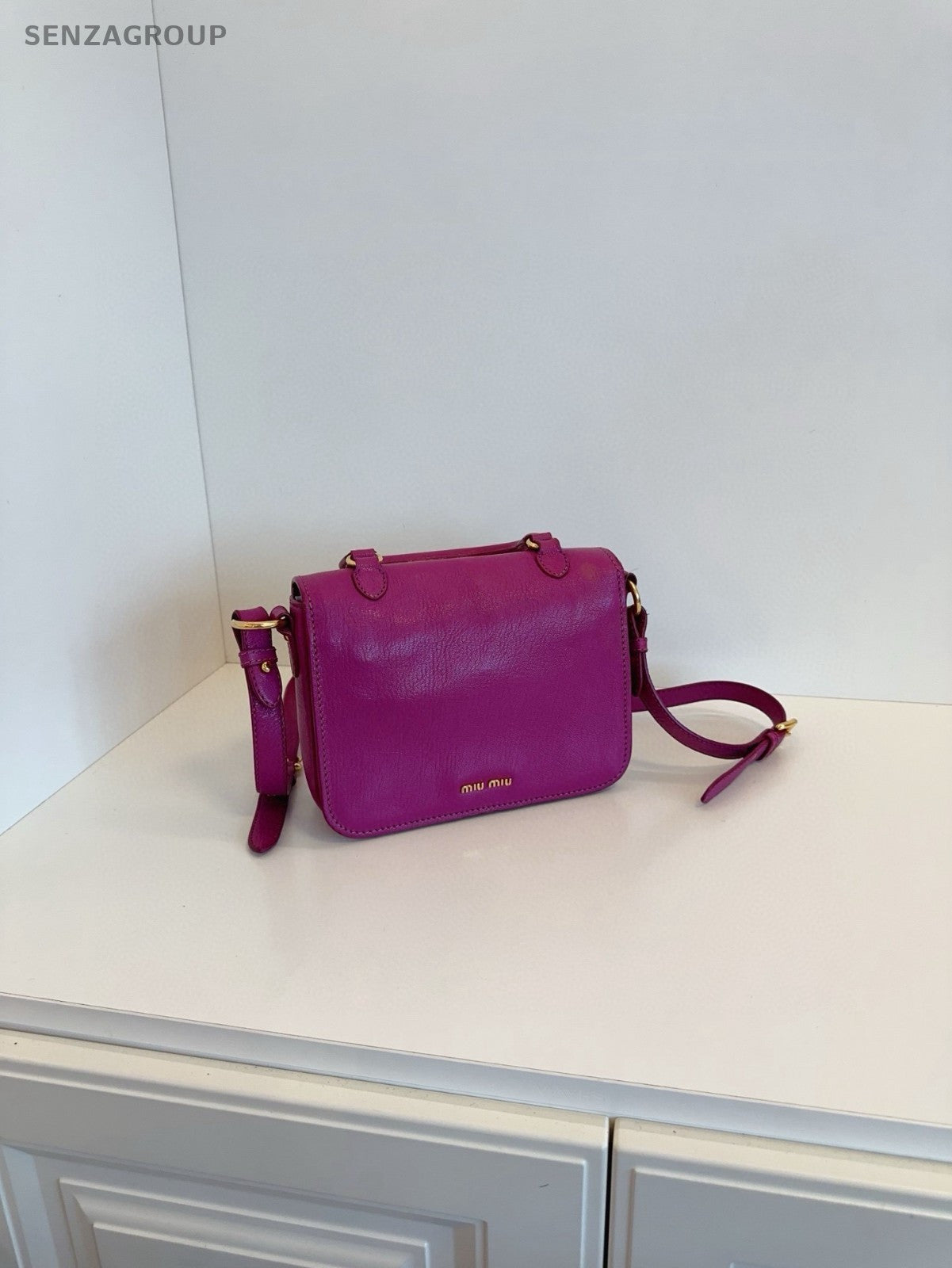 Miu Miu Calfskin Messenger Bag Top Handle Shoulder Crossbody Bag Women Purple