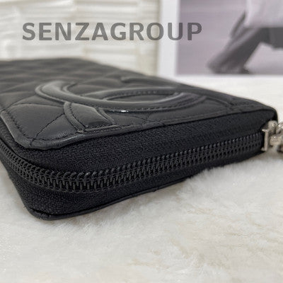 Chanel Quilted Black Silver Long Wallet Clutch - Classic Women's