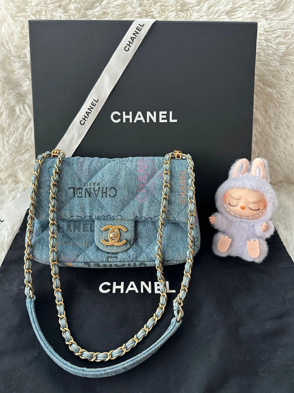 CHANEL CF Mini Graffiti Denim Crossbody Bag For Women
