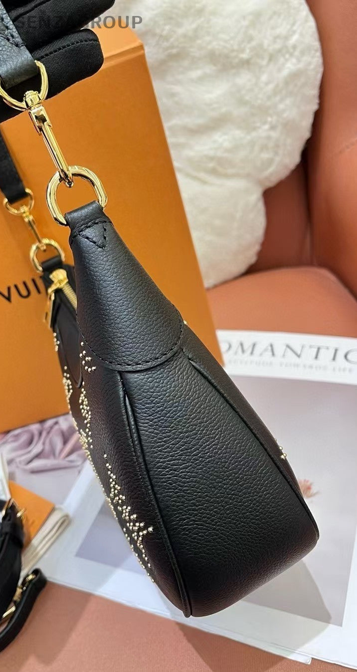 Louis Vuitton STUDS Bagatelle Monogram 2way Shoulder Handbag Women Black