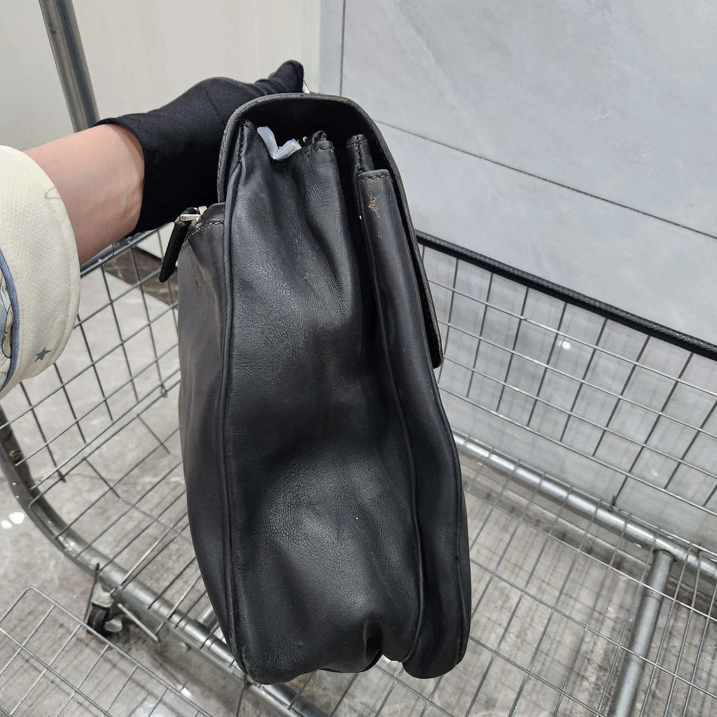 Prada Black Silver Flap Handbag Laptop Briefcase For Women