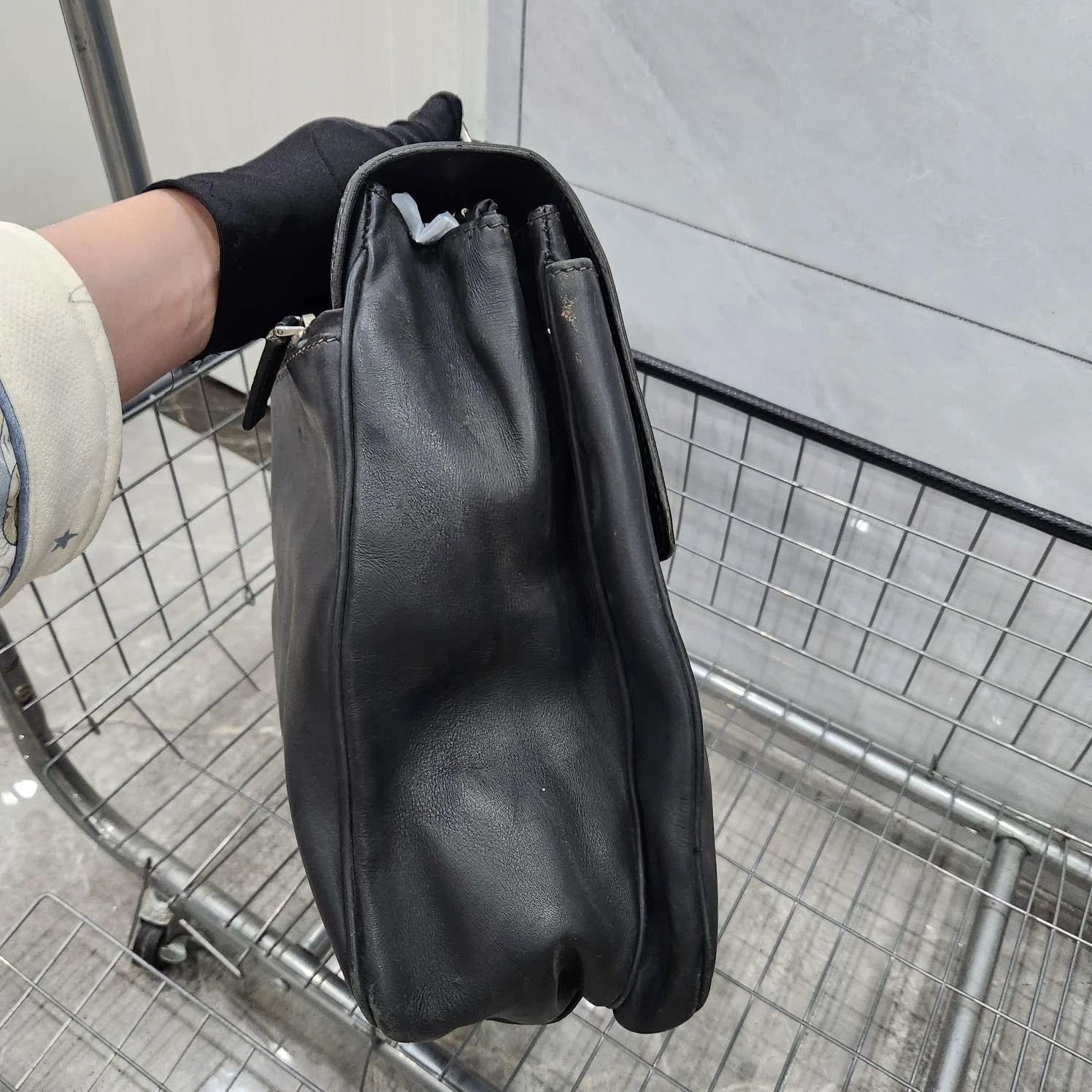Prada Black Silver Flap Handbag Laptop Briefcase For Women