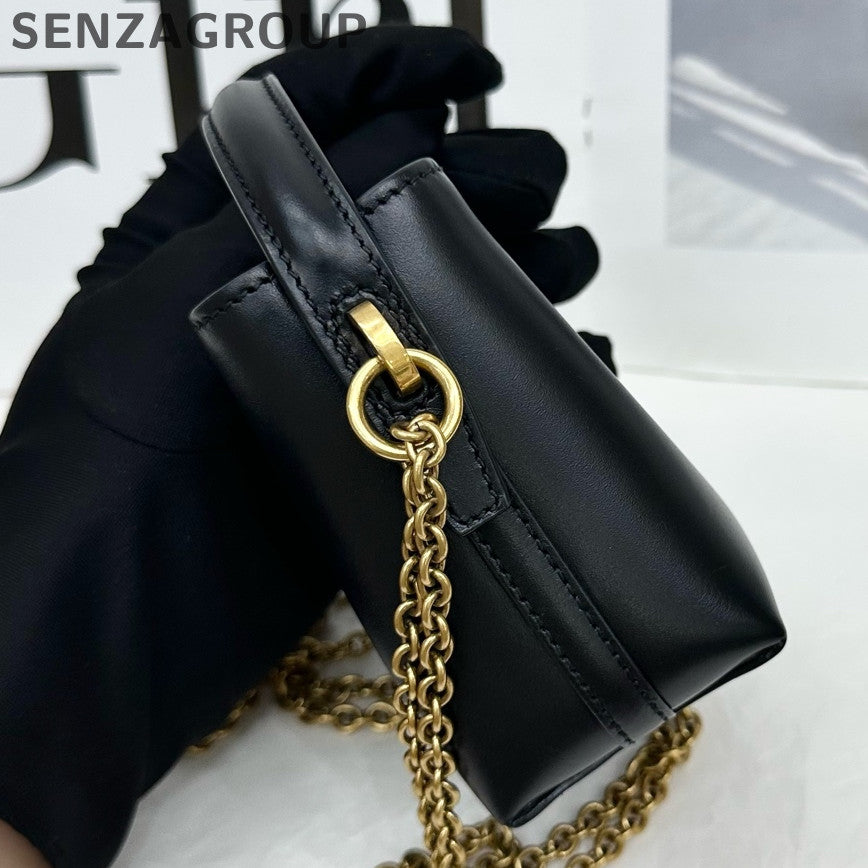 Saint Laurent Black Gold Mini Bucket Bag Chain Strap Classic Women's