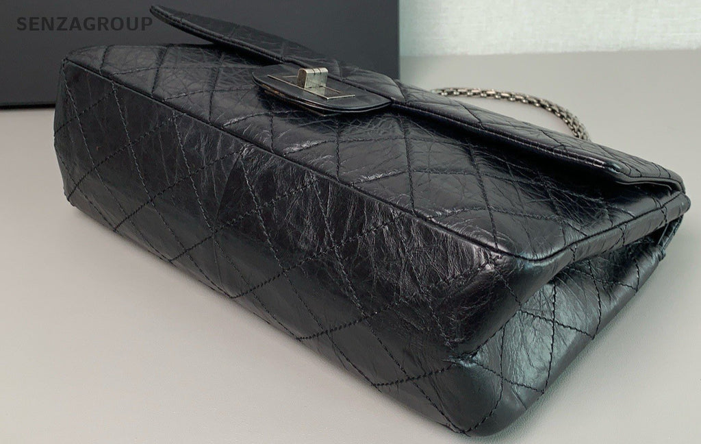 CHANEL 2.55 GM Diamond pattern Chain Shoulder bag Black Silver Women