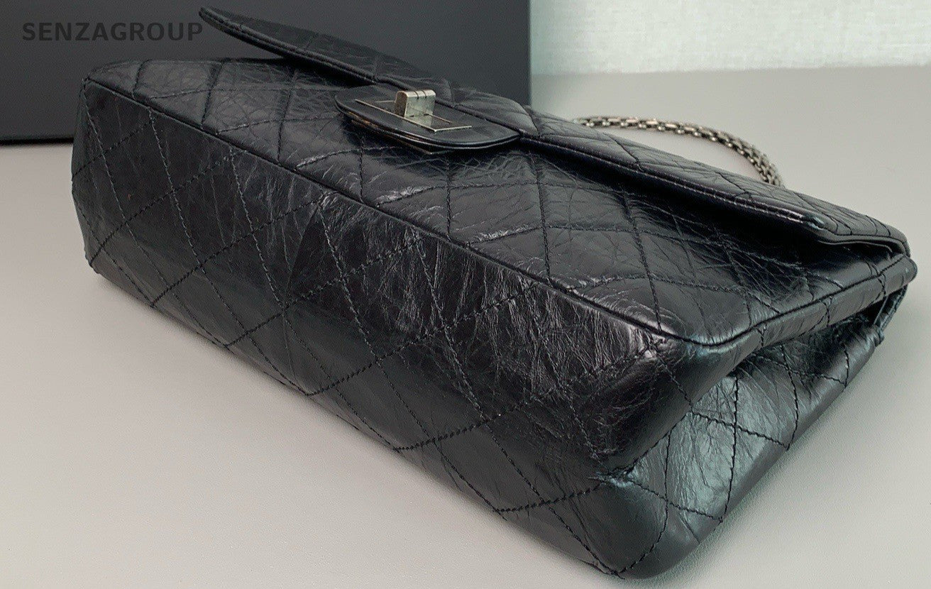 CHANEL 2.55 GM Diamond pattern Chain Shoulder bag Black Silver Women