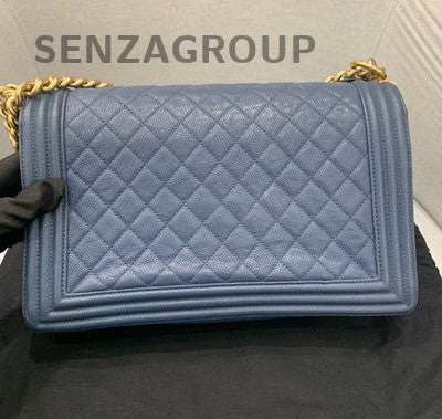 Chanel Le Boy Medium Navy Blue Gold Hardware Classic Quilted Shoulder Bag