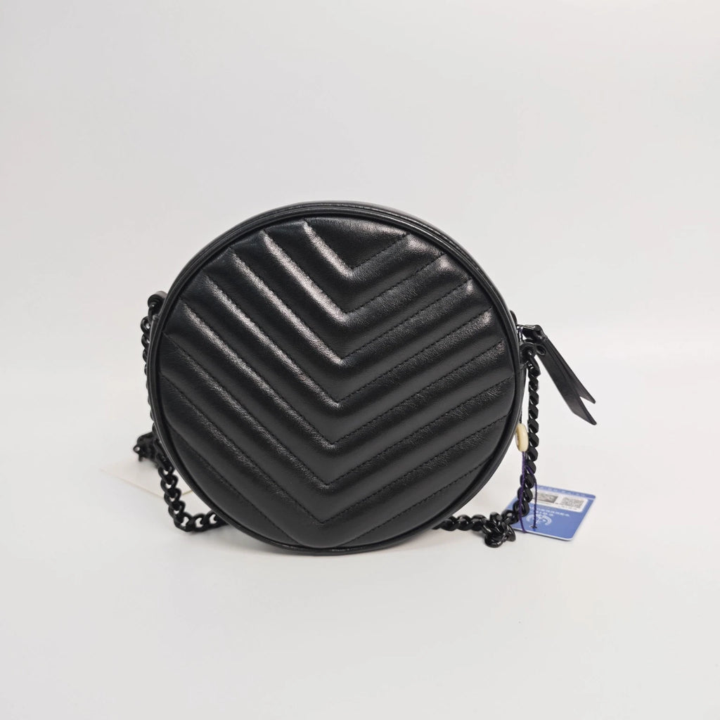YSL Black Quilted Caviar Round Chain Crossbody Bag For Women