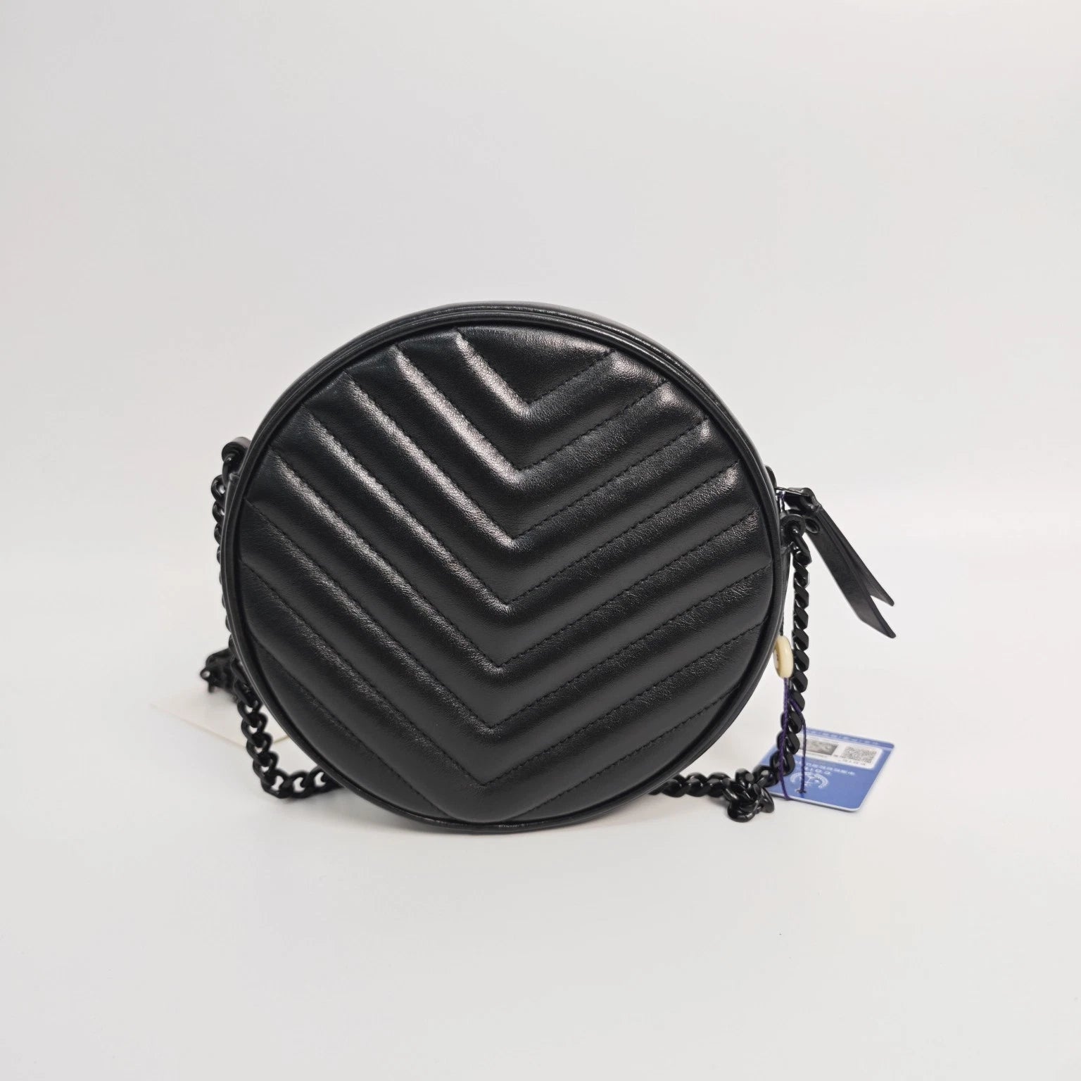 YSL Black Quilted Caviar Round Chain Crossbody Bag For Women