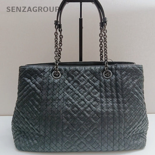 Bottega Veneta Tote Chain Shoulder Bag Black Silver Women Classic