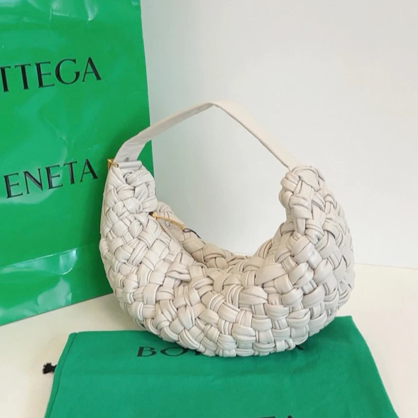 Bottega Veneta Banana Hobo Top Handle Shoulder Bag White Gold Women Classic