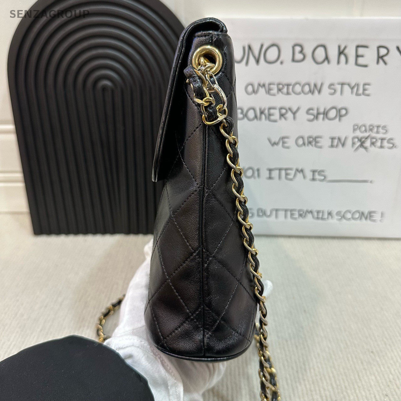 CHANEL Vintage CC Logo Tassel Chain Shoulder bag Black Gold Women Classic