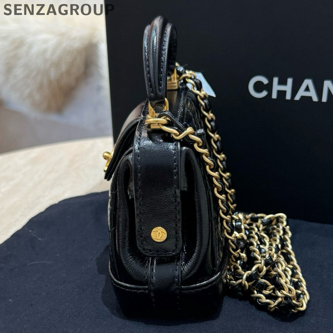 Chanel Mini Lambskin Black Gold Chain Shoulder Bag - Classic Women's