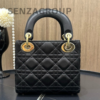 Dior Lady Dior Cannage Handbag Black Gold Chain Strap Classic Women