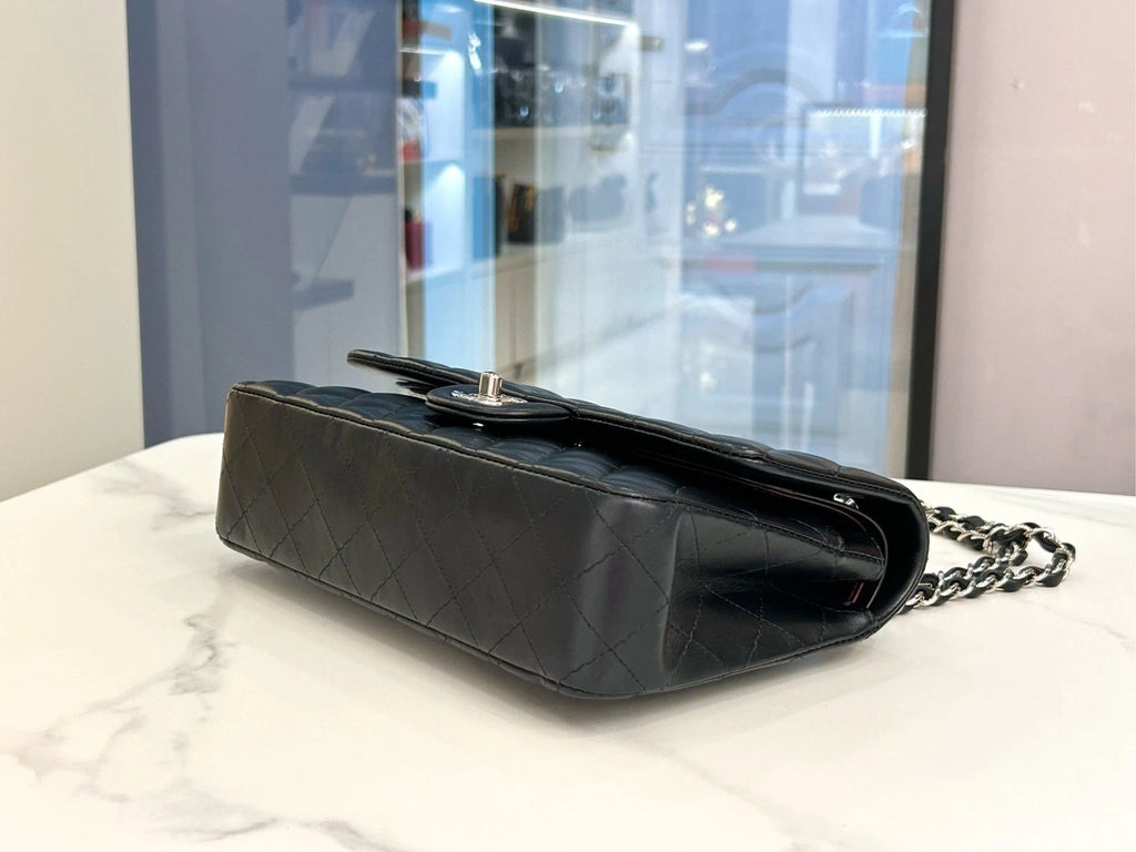 CHANEL CF Black Silver Medium Lambskin Shoulder Bag Women