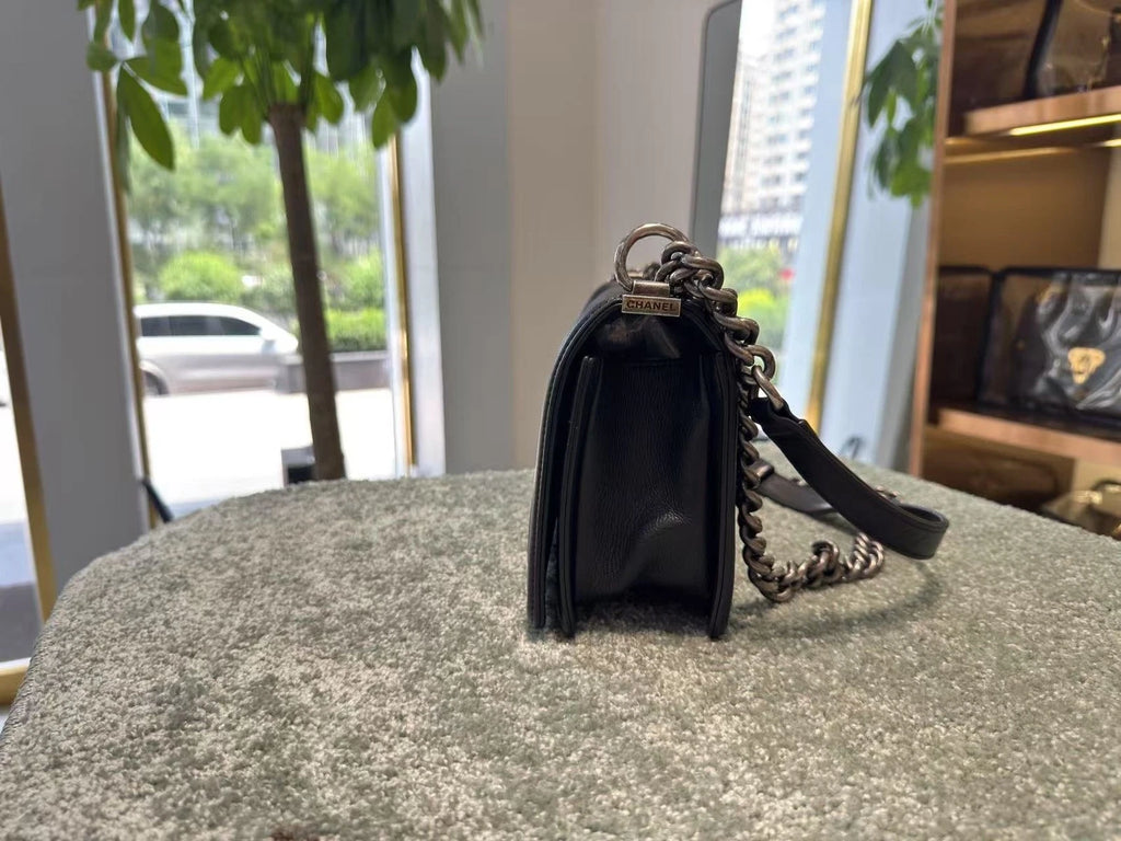 CHANEL Medium Leboy Black Silver Leather Shoulder Bag For Women