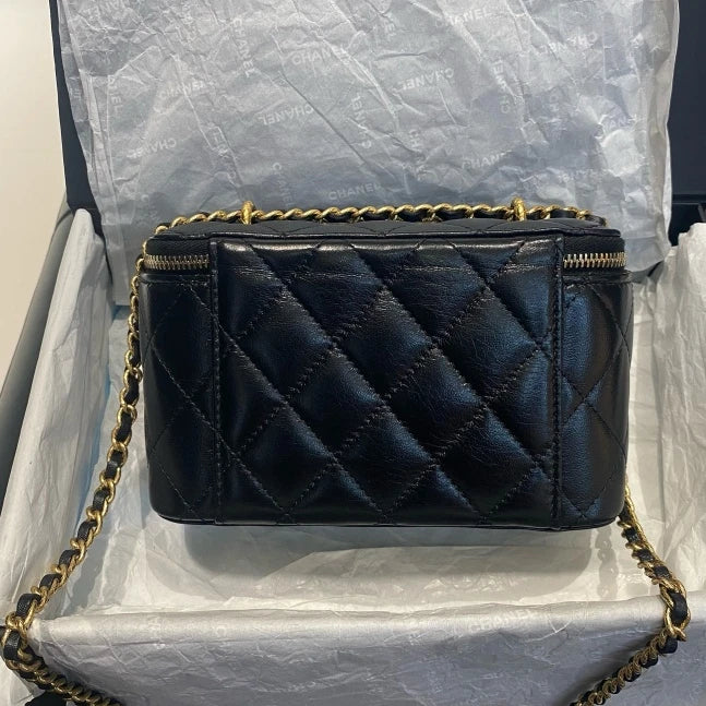 Chanel Vanity Black Gold Shoulder Bag Crossbody Excellent