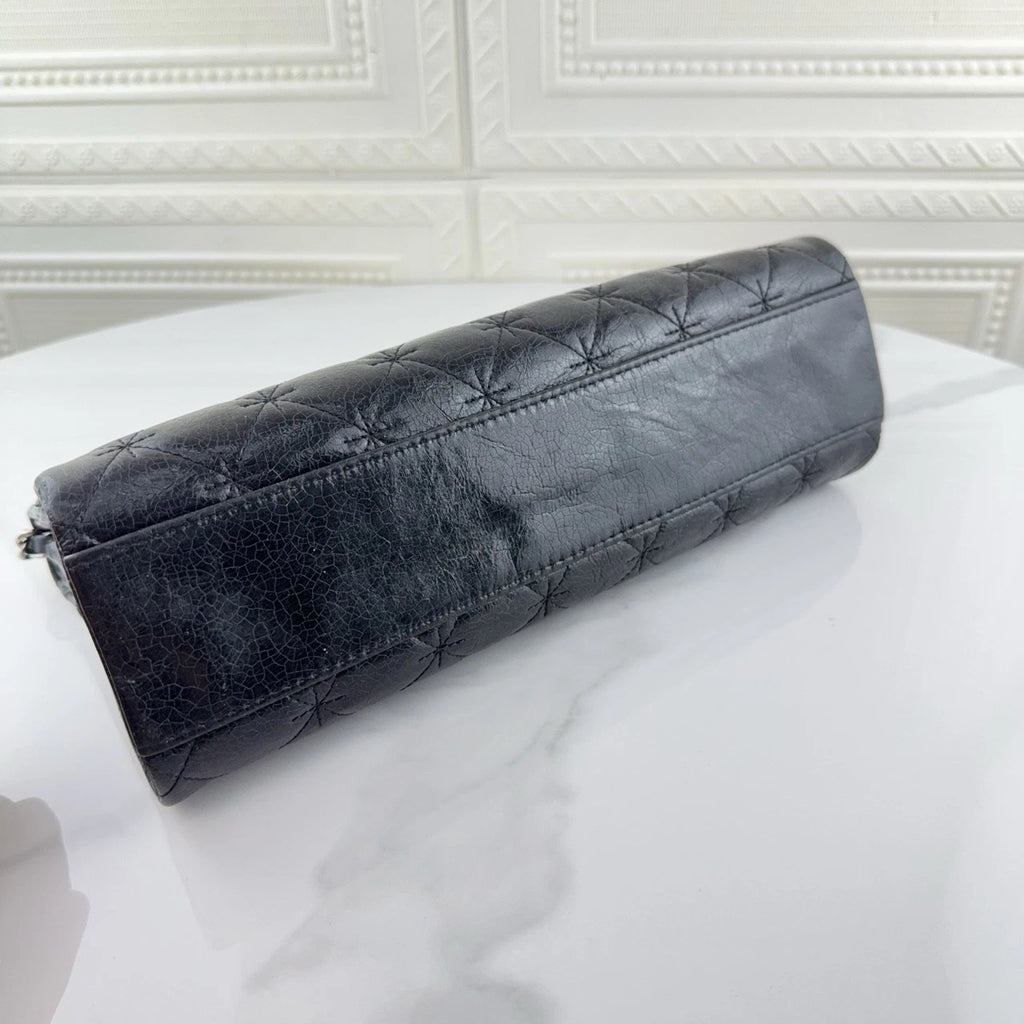 CHANEL 2.55 Baguette Shoulder Bag Black Silver Hardware For Women