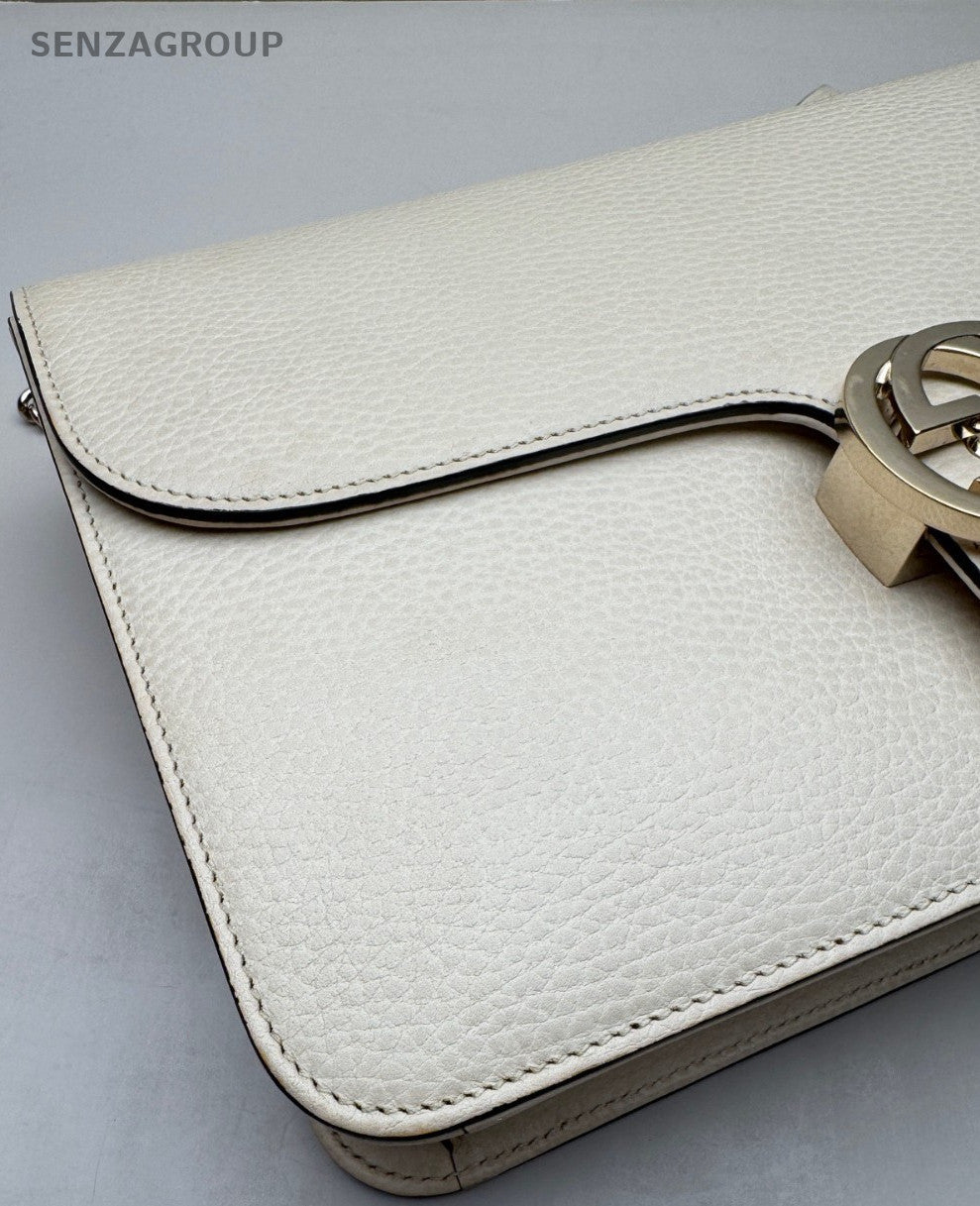 Gucci GG Textured Calfskin Shoulder Crossbody Bag Cream Almost Brand New