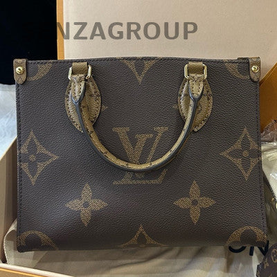 Louis Vuitton OnTheGo Small Tote Bag Brown Gold Hardware Classic Women