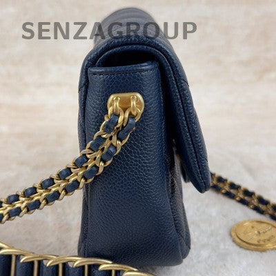 Chanel Blue Quilted Gold Coin Chain Shoulder Crossbody Bag Classic