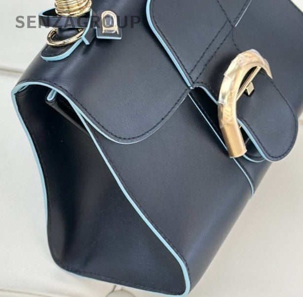 Delvaux Brillant PM Calfskin Top Handle Bag Crossbody Black Blue Women Classic