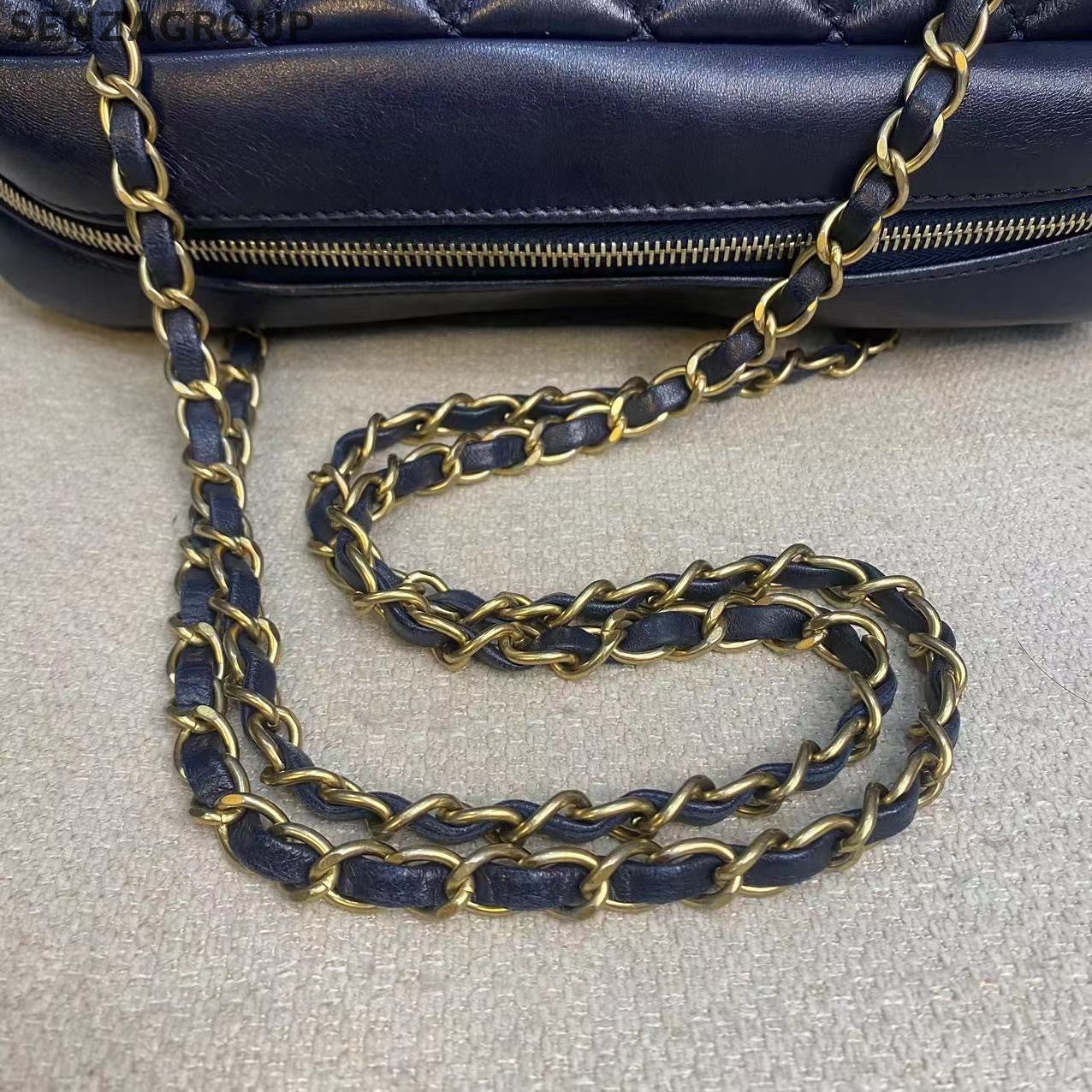 Chanel Large Camera Bag Quilted Chain Shoulder Bag Black Gold Classic Women