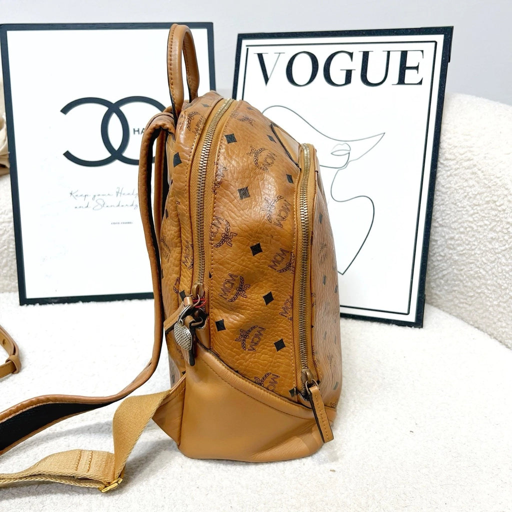MCM Cognac Classic Monogram Backpack For Women